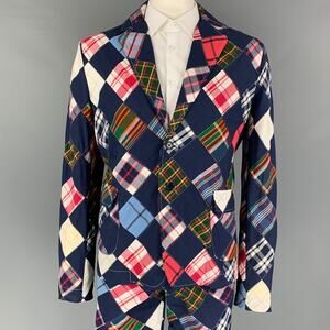 BAND OF OUTSIDERS Size 42 Navy Muliti-Color Patchwork Cotton Notch Lapel Suit